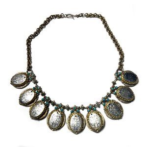 Vintage Metal handmade chocker necklace w/ little bue stones